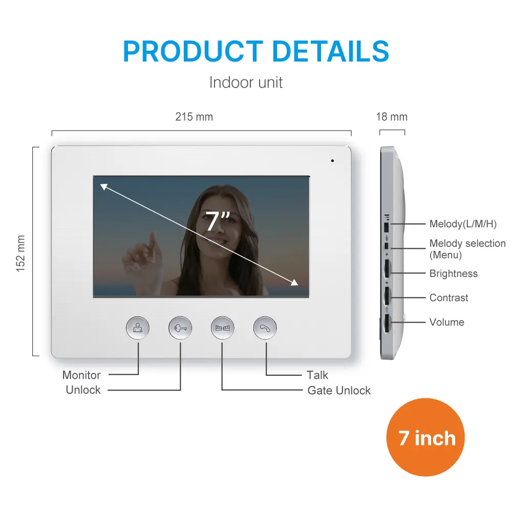 7英寸WIFI AHD可视门铃 #RL-A17U-TY - 通过Tuya Smart APP，可远程监控、对讲和开锁。- 200万像素AHD摄像头。- 提供16种铃声可选。- 支持电控锁和门禁锁连接。_07