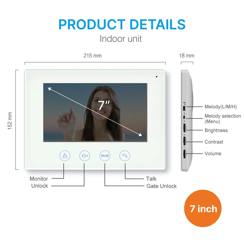 7英寸 TUYA WIFI 智能视频门铃 Doorphone#RL-B17W3-TY-，安装便捷，支持室内与室外设备互联。随时随地查看、聆听并与访客通话。1080P AHD 门铃。内置百万高清摄像头，配备夜视功能。_07
