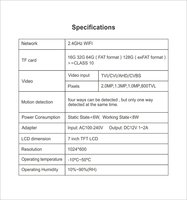 视频门铃、RL-T07F-WIFI、4根电线、最多支持4台室内监视器、2台室外单元和2台闭路电视、图雅智能、2.4GHz WiFi、7英寸触摸屏、1024*600、1080P 摄像头、免提通话、锁定释放9