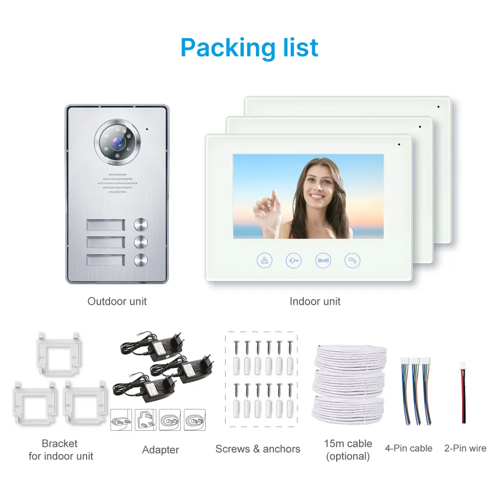 7英寸 TUYA WIFI 智能视频门铃 Doorphone#RL-B17W3-TY-，安装便捷，支持室内与室外设备互联。随时随地查看、聆听并与访客通话。1080P AHD 门铃。内置百万高清摄像头，配备夜视功能。_13