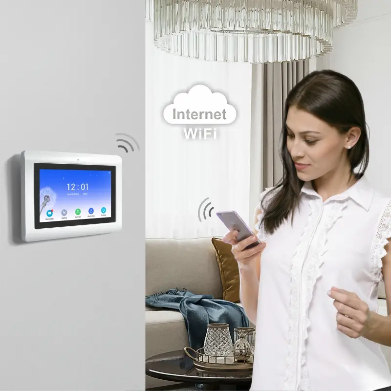 7英寸 WiFi AHD 可视对讲系统 # RL-T07AID-WIFI-与TuyaSmart APP - 最高200万像素AHD摄像头。 -标配128G TF卡-支持移动侦测。 -语音留言功能。 -室内机之间对讲。 -身份证及用户码解锁。 2