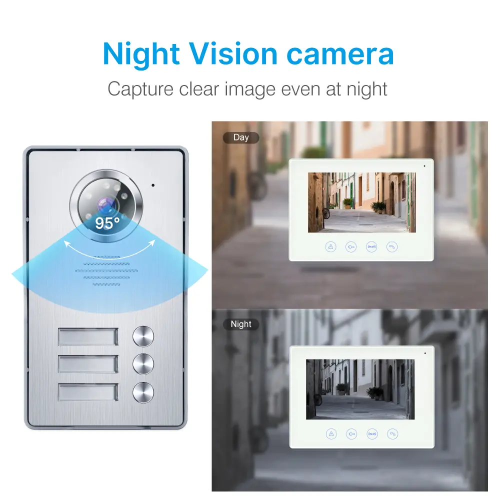 7英寸 TUYA WIFI 智能视频门铃 Doorphone#RL-B17W3-TY-，安装便捷，支持室内与室外设备互联。随时随地查看、聆听并与访客通话。1080P AHD 门铃。内置百万高清摄像头，配备夜视功能。_06