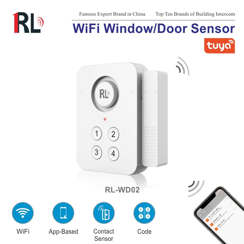 Магнитный дверной датчик для умного дома, RL-WD02, управление клавиатурой, 100 дБ, Tuya smart, WiFi 2,4 ГГц, концентратор не требуется, автоматизация, push-уведомление 1