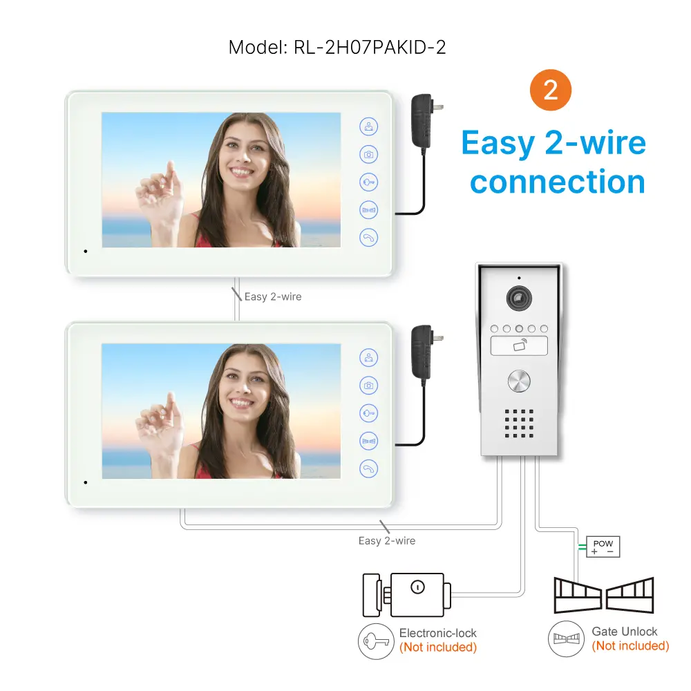  ●Model # RL-H07PAKID-2 ●Tuya remote control from smart phone. ●Easy 4 wires connection, DIY. ●7 inch TFT screen, 800*480 resolution. ●Touch button monitor, white and black colors for option. ●Receive video call and intercom via monitor. _11