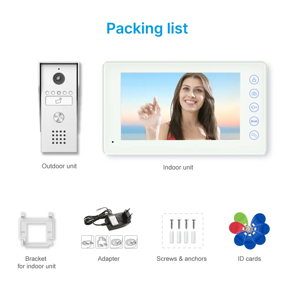  ●Model # RL-H07PAKID-2 ●Tuya remote control from smart phone. ●Easy 4 wires connection, DIY. ●7 inch TFT screen, 800*480 resolution. ●Touch button monitor, white and black colors for option. ●Receive video call and intercom via monitor. _14